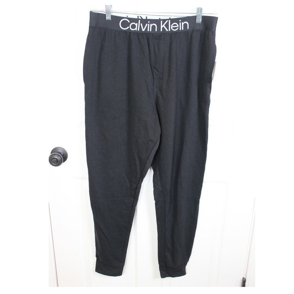 Calvin Klein Mens Black Cotton Microfiber Bold Logo Sleepwear Joggers L NP2609X